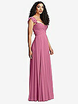 Side View Thumbnail - Orchid Pink Shirred Cross Bodice Lace Up Open-Back Maxi Dress with Flutter Sleeves