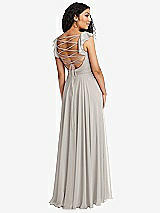 Front View Thumbnail - Oyster Shirred Cross Bodice Lace Up Open-Back Maxi Dress with Flutter Sleeves