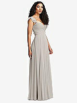 Side View Thumbnail - Oyster Shirred Cross Bodice Lace Up Open-Back Maxi Dress with Flutter Sleeves