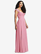 Side View Thumbnail - Peony Pink Shirred Cross Bodice Lace Up Open-Back Maxi Dress with Flutter Sleeves