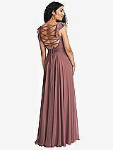 Front View Thumbnail - Rosewood Shirred Cross Bodice Lace Up Open-Back Maxi Dress with Flutter Sleeves