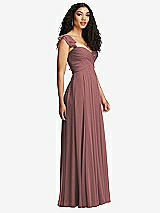 Side View Thumbnail - Rosewood Shirred Cross Bodice Lace Up Open-Back Maxi Dress with Flutter Sleeves