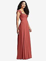 Side View Thumbnail - Coral Pink Shirred Cross Bodice Lace Up Open-Back Maxi Dress with Flutter Sleeves