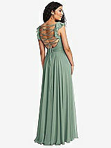 Front View Thumbnail - Seagrass Shirred Cross Bodice Lace Up Open-Back Maxi Dress with Flutter Sleeves