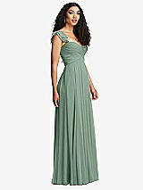 Side View Thumbnail - Seagrass Shirred Cross Bodice Lace Up Open-Back Maxi Dress with Flutter Sleeves
