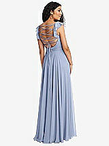 Front View Thumbnail - Sky Blue Shirred Cross Bodice Lace Up Open-Back Maxi Dress with Flutter Sleeves
