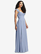 Side View Thumbnail - Sky Blue Shirred Cross Bodice Lace Up Open-Back Maxi Dress with Flutter Sleeves