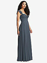 Side View Thumbnail - Silverstone Shirred Cross Bodice Lace Up Open-Back Maxi Dress with Flutter Sleeves