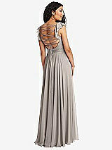 Front View Thumbnail - Taupe Shirred Cross Bodice Lace Up Open-Back Maxi Dress with Flutter Sleeves