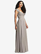 Side View Thumbnail - Taupe Shirred Cross Bodice Lace Up Open-Back Maxi Dress with Flutter Sleeves