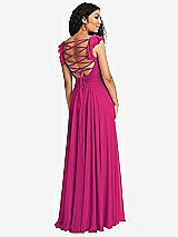 Front View Thumbnail - Think Pink Shirred Cross Bodice Lace Up Open-Back Maxi Dress with Flutter Sleeves