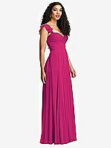 Side View Thumbnail - Think Pink Shirred Cross Bodice Lace Up Open-Back Maxi Dress with Flutter Sleeves