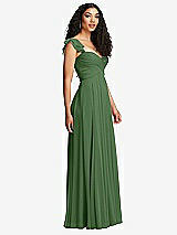 Side View Thumbnail - Vineyard Green Shirred Cross Bodice Lace Up Open-Back Maxi Dress with Flutter Sleeves