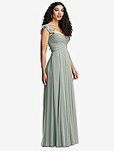 Side View Thumbnail - Willow Green Shirred Cross Bodice Lace Up Open-Back Maxi Dress with Flutter Sleeves