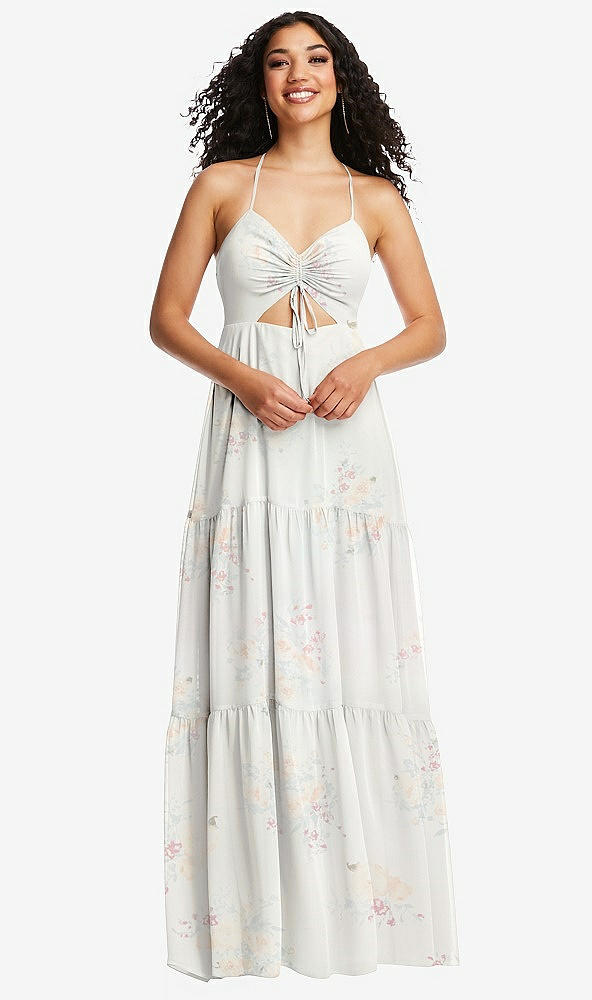 Front View - Spring Fling Drawstring Bodice Gathered Tie Open-Back Maxi Dress with Tiered Skirt