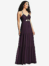 Alt View 1 Thumbnail - Aubergine Drawstring Bodice Gathered Tie Open-Back Maxi Dress with Tiered Skirt