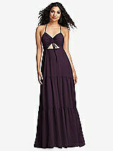Alt View 2 Thumbnail - Aubergine Drawstring Bodice Gathered Tie Open-Back Maxi Dress with Tiered Skirt