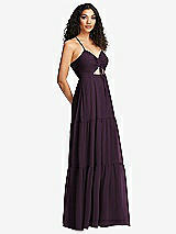 Side View Thumbnail - Aubergine Drawstring Bodice Gathered Tie Open-Back Maxi Dress with Tiered Skirt