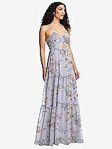 Alt View 1 Thumbnail - Butterfly Botanica Silver Dove Drawstring Bodice Gathered Tie Open-Back Maxi Dress with Tiered Skirt