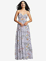 Front View Thumbnail - Butterfly Botanica Silver Dove Drawstring Bodice Gathered Tie Open-Back Maxi Dress with Tiered Skirt
