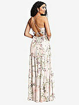 Rear View Thumbnail - Blush Garden Drawstring Bodice Gathered Tie Open-Back Maxi Dress with Tiered Skirt