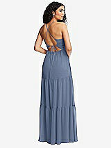 Rear View Thumbnail - Larkspur Blue Drawstring Bodice Gathered Tie Open-Back Maxi Dress with Tiered Skirt