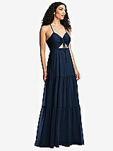 Alt View 1 Thumbnail - Midnight Navy Drawstring Bodice Gathered Tie Open-Back Maxi Dress with Tiered Skirt