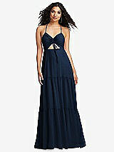 Alt View 2 Thumbnail - Midnight Navy Drawstring Bodice Gathered Tie Open-Back Maxi Dress with Tiered Skirt