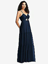 Side View Thumbnail - Midnight Navy Drawstring Bodice Gathered Tie Open-Back Maxi Dress with Tiered Skirt
