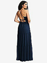 Rear View Thumbnail - Midnight Navy Drawstring Bodice Gathered Tie Open-Back Maxi Dress with Tiered Skirt