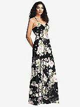 Side View Thumbnail - Noir Garden Drawstring Bodice Gathered Tie Open-Back Maxi Dress with Tiered Skirt