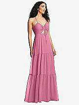 Alt View 1 Thumbnail - Orchid Pink Drawstring Bodice Gathered Tie Open-Back Maxi Dress with Tiered Skirt