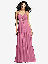 Alt View 2 Thumbnail - Orchid Pink Drawstring Bodice Gathered Tie Open-Back Maxi Dress with Tiered Skirt