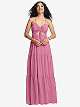Front View Thumbnail - Orchid Pink Drawstring Bodice Gathered Tie Open-Back Maxi Dress with Tiered Skirt