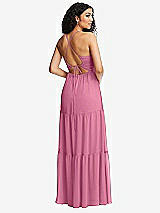 Rear View Thumbnail - Orchid Pink Drawstring Bodice Gathered Tie Open-Back Maxi Dress with Tiered Skirt
