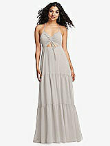 Alt View 2 Thumbnail - Oyster Drawstring Bodice Gathered Tie Open-Back Maxi Dress with Tiered Skirt