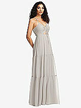 Side View Thumbnail - Oyster Drawstring Bodice Gathered Tie Open-Back Maxi Dress with Tiered Skirt
