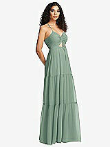 Side View Thumbnail - Seagrass Drawstring Bodice Gathered Tie Open-Back Maxi Dress with Tiered Skirt