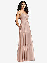 Side View Thumbnail - Toasted Sugar Drawstring Bodice Gathered Tie Open-Back Maxi Dress with Tiered Skirt