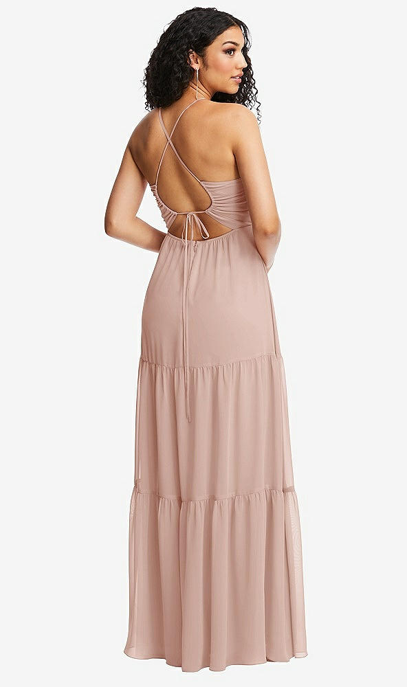 Back View - Toasted Sugar Drawstring Bodice Gathered Tie Open-Back Maxi Dress with Tiered Skirt