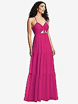 Alt View 1 Thumbnail - Think Pink Drawstring Bodice Gathered Tie Open-Back Maxi Dress with Tiered Skirt