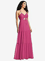 Alt View 1 Thumbnail - Tea Rose Drawstring Bodice Gathered Tie Open-Back Maxi Dress with Tiered Skirt