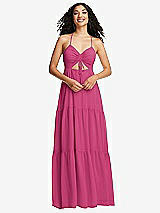 Front View Thumbnail - Tea Rose Drawstring Bodice Gathered Tie Open-Back Maxi Dress with Tiered Skirt