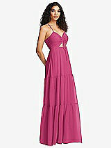 Side View Thumbnail - Tea Rose Drawstring Bodice Gathered Tie Open-Back Maxi Dress with Tiered Skirt