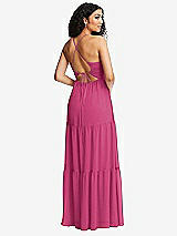 Rear View Thumbnail - Tea Rose Drawstring Bodice Gathered Tie Open-Back Maxi Dress with Tiered Skirt