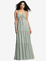 Alt View 2 Thumbnail - Willow Green Drawstring Bodice Gathered Tie Open-Back Maxi Dress with Tiered Skirt