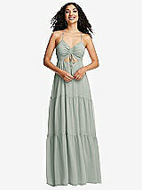 Front View Thumbnail - Willow Green Drawstring Bodice Gathered Tie Open-Back Maxi Dress with Tiered Skirt