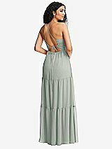 Rear View Thumbnail - Willow Green Drawstring Bodice Gathered Tie Open-Back Maxi Dress with Tiered Skirt