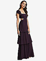 Side View Thumbnail - Aubergine Flutter Sleeve Cutout Tie-Back Maxi Dress with Tiered Ruffle Skirt
