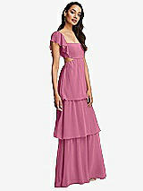 Side View Thumbnail - Orchid Pink Flutter Sleeve Cutout Tie-Back Maxi Dress with Tiered Ruffle Skirt